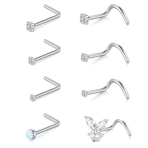 MODRSA Nose-Studs Nose -Piercing-Jewellery Women Nostril-Piercing: 20g(0.8mm) Nostril Ring L Shaped Stainless 7 Length with Zircon von MODRSA