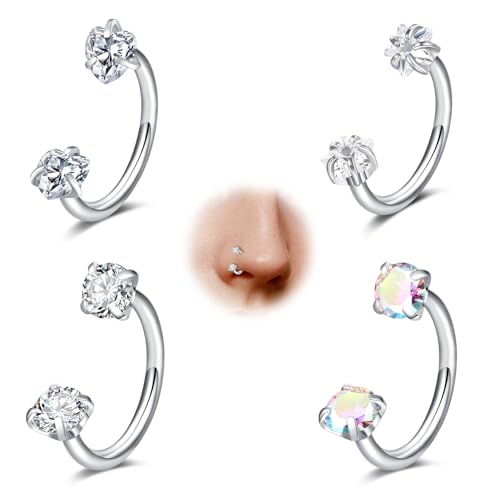 MODRSA Septum-Piercing Tragus-Piercing Women Conch-Jewellery : 20G Stainless Steel Septum Ring Silber Ohr for Zircon von MODRSA