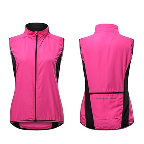 MODRYER 12 Pack Damen Reflektierend Fahrradweste Leicht Winddicht Laufweste Wasserdicht Atmungsaktiv MTB Warnweste Fahrrad Ärmellose Jacke Thermo Funktions Radweste,Pink-M von MODRYER