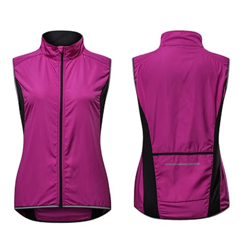 MODRYER 12 Pack Damen Reflektierend Fahrradweste Leicht Winddicht Laufweste Wasserdicht Atmungsaktiv MTB Warnweste Fahrrad Ärmellose Jacke Thermo Funktions Radweste,Purple-L von MODRYER