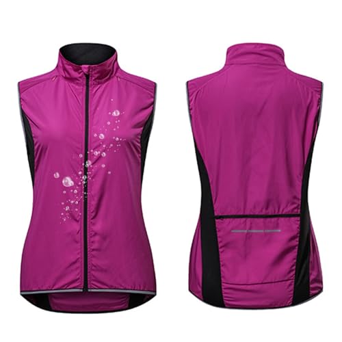 MODRYER Fahrradweste Damen Reflektierend Radweste Wasserdicht Atmungsaktiv Laufweste MTB Warnweste Fahrrad Ärmellose Weste Jacke Leicht Softshellweste,Purple-L von MODRYER