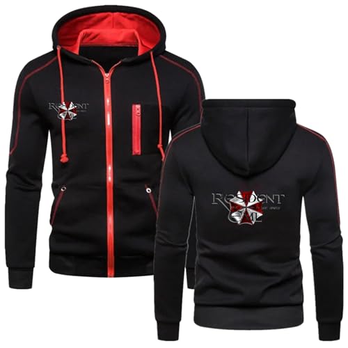 MODRYER Herren Fleece Hoodies Für Resident Kapuzen-Sweatshirts Für Evil Frühling/Herbst Pulloverjacke Für Umbrella Reißverschluss Warmer Lässiger Kapuzenpullover Mit Taschen,Black-xx_l von MODRYER