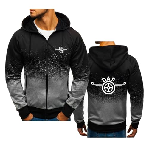 Herren Kapuzenpullover Für DAF Modisch Lässig Bedruckt Jacke Mit Kapuze Langärmelig Kordelzug Pullover Oberteile Reißverschluss Frühlings Trainingsanzüge Mit Taschen,Black-Adults/XL von MODRYER