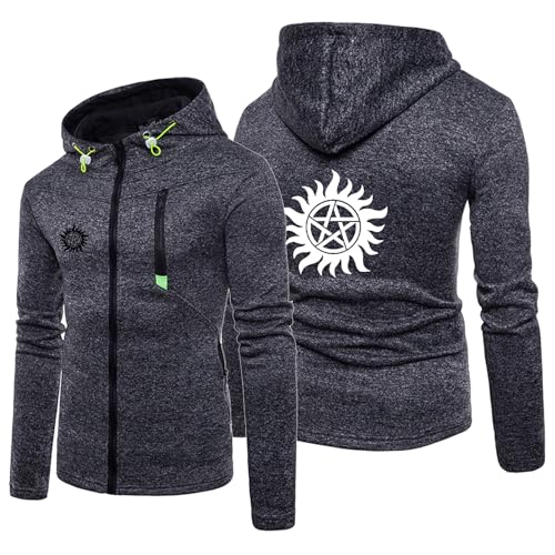 MODRYER Hoodie Sweatjacke Für Supernatural Herren Damen Reißverschluss Kapuzenpullover Warmer Kapuzenjacke Mit Taschen Slim Fit Zip Pullover Hoody Jacke,Black-l von MODRYER