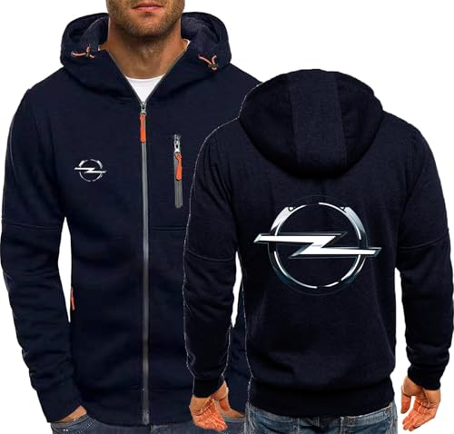 MODRYER Kapuzenpullover Für Herren Für Opel Durchgehender Reißverschluss Leichte Sportjacke Mit Tasche Lässiger Langarm-Pullover Mit Kapuze Laufjacke,Navy Blue-M von MODRYER