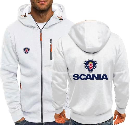 MODRYER Kapuzenpullover Mit Reißverschluss Für Scania Leichte Sweatshirt Jacke Unisex Teenager Erwachsene Langärmelig Kapuzenpullover Club-Hoodies Sportbekleidung Mit Taschen,White-L von MODRYER