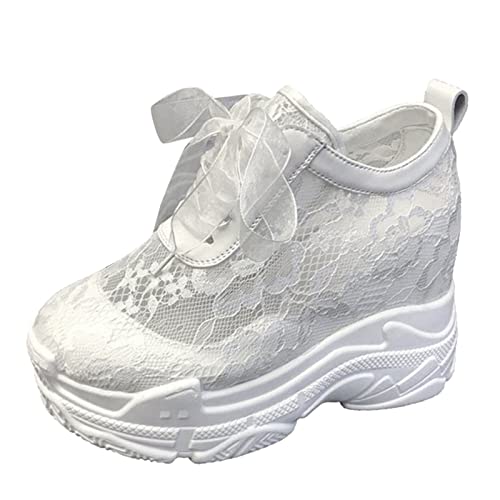 Brautschuhe Sneaker Damen Low-Cut Flache Canvas Schuhe Atmungsaktive Stoffschuhe Elegante Frauen Schnürhalbschuhe Laufschuhe Outdoor Walkingschuhe Halbschuhe von MODSGUE