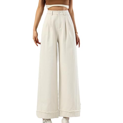 Damen Baumwolle Leinenhose Weite Leg Hose Bequem Einfarbig Loose Fit Freizeithose Leicht High Waist mit Gummizug Bequem Strandhose Beiläufig Weich Haremshose von MODSGUE