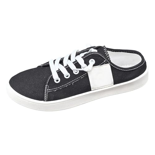 Damen Canvas Sneakers Turnschuh Low Top Flache Schuhe Frauen Schnürschuhe Loafer Einfarbig Freizeitschuhe Spitze Turnschuhe Schlupfschuhe Atmungsaktive Sommer Und Herbst Schuhe von MODSGUE