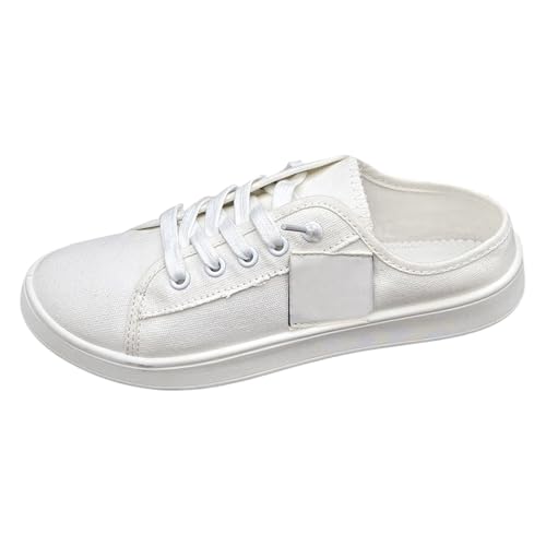 Damen Canvas Sneakers Turnschuh Low Top Flache Schuhe Frauen Schnürschuhe Loafer Einfarbig Freizeitschuhe Spitze Turnschuhe Schlupfschuhe Atmungsaktive Sommer Und Herbst Schuhe von MODSGUE
