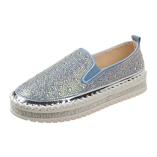 Damen Glitzer Sneaker Mode Pailletten Strass Loafer Freizeit Outdoor Walkingschuhe Slip On Canvas Sneaker Bequem Casual Plattform Sportschuhe Flache Wanderschuhe von MODSGUE