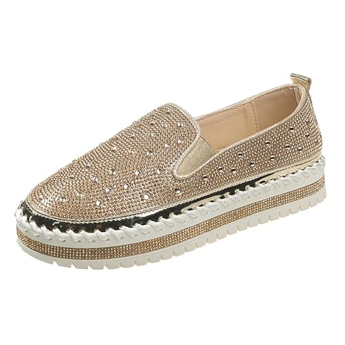 Damen Glitzer Sneaker Mode Pailletten Strass Loafer Freizeit Outdoor Walkingschuhe Slip On Canvas Sneaker Bequem Casual Plattform Sportschuhe Flache Wanderschuhe von MODSGUE
