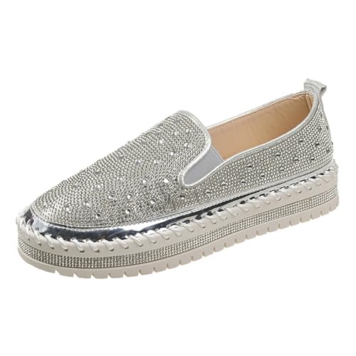 Damen Glitzer Sneaker Mode Pailletten Strass Loafer Freizeit Outdoor Walkingschuhe Slip On Canvas Sneaker Bequem Casual Plattform Sportschuhe Flache Wanderschuhe von MODSGUE