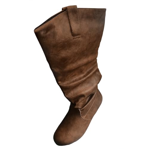 Damen Hohe Stiefel Winter Schuhe Warme Leder Reitstiefel Niedrige mit Absatz Kniehohe Stiefel Lang Boots Komfort Einfarbig Basic Beiläufige Schnalle Bequem Langschaft von MODSGUE