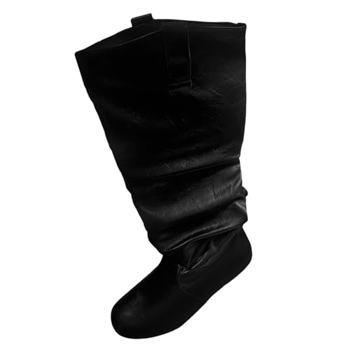 Damen Hohe Stiefel Winter Schuhe Warme Leder Reitstiefel Niedrige mit Absatz Kniehohe Stiefel Lang Boots Komfort Einfarbig Basic Beiläufige Schnalle Bequem Langschaft von MODSGUE