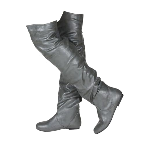 Damen Hohe Stiefel Winter Schuhe Warme Leder Reitstiefel Niedrige mit Absatz Komfort Einfarbig Basic Beiläufige Schnalle Bequem Langschaft Kniehohe Stiefel Lang Boots von MODSGUE