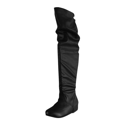 Damen Hohe Stiefel Winter Schuhe Warme Leder Reitstiefel Niedrige mit Absatz Komfort Einfarbig Basic Beiläufige Schnalle Bequem Langschaft Kniehohe Stiefel Lang Boots von MODSGUE