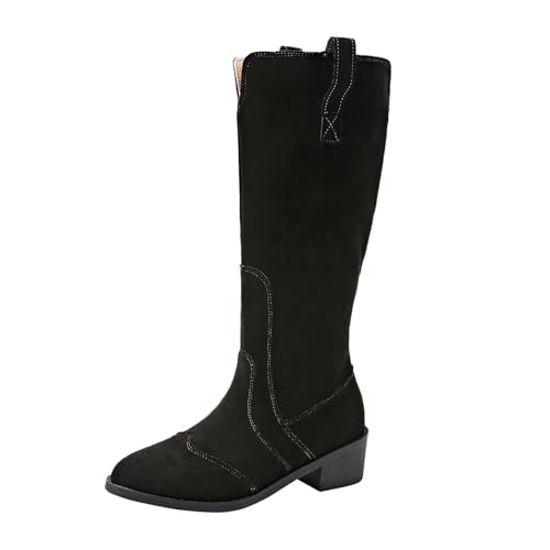 Damen Hohe Stiefel Winter Schuhe Warme Leder Reitstiefel Niedrige mit Absatz Langschaft Boots Komfort Beiläufige Schnalle Langschaft Kniehohe Stiefel Damenstiefel von MODSGUE