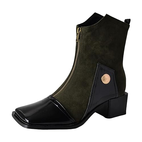 Damen Klassische Stiefeletten mit Absatz Leder Stiefeletten Bunte Stiefele Ankle Boots Colorful Bequem Stiefel Kurzstiefel Einfarbig Basic Übergangsstiefel von MODSGUE