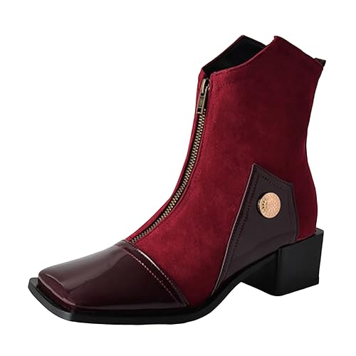Damen Klassische Stiefeletten mit Absatz Leder Stiefeletten Bunte Stiefele Ankle Boots Colorful Bequem Stiefel Kurzstiefel Einfarbig Basic Übergangsstiefel von MODSGUE