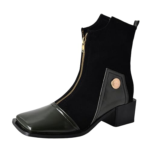Damen Klassische Stiefeletten mit Absatz Leder Stiefeletten Bunte Stiefele Ankle Boots Colorful Bequem Stiefel Kurzstiefel Einfarbig Basic Übergangsstiefel von MODSGUE