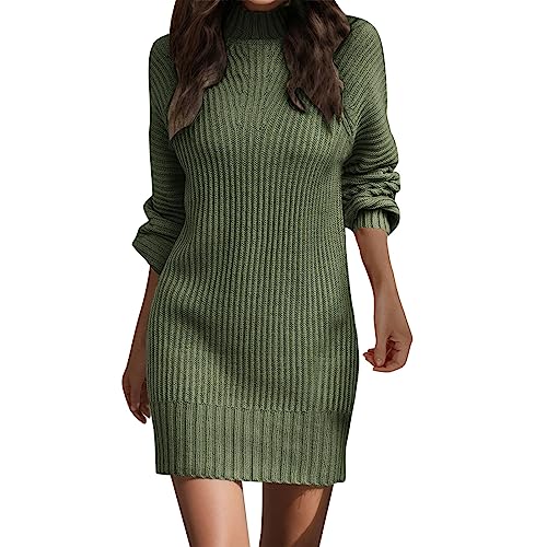 Damen Pullover Pullover Rollkragen Langarm Solid Winter Strickpullover Kleid Strickkleid Damen Zopfmuster (TG2-Green, M) von MODSGUE