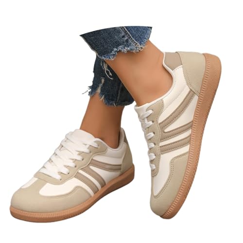 Damen Retro Sneaker mit Gummisohle - Modische Leder- Klassische Bequem Basic Freizeitschuhe für Tennis und Skateboarden, rutschfeste Turnschuhe von MODSGUE
