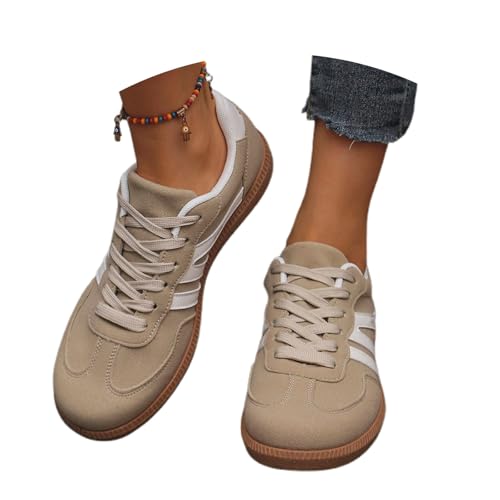 Damen Retro Sneaker mit Gummisohle - Modische Leder- Klassische Bequem Basic Freizeitschuhe für Tennis und Skateboarden, rutschfeste Turnschuhe von MODSGUE