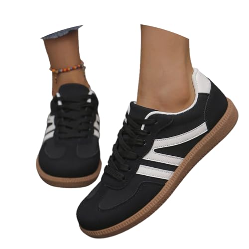 Damen Retro Sneaker mit Gummisohle - Modische Leder- Klassische Bequem Basic Freizeitschuhe für Tennis und Skateboarden, rutschfeste Turnschuhe von MODSGUE