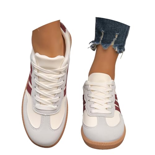 Damen Retro Sneaker mit Gummisohle - Modische Leder- Klassische Bequem Basic Freizeitschuhe für Tennis und Skateboarden, rutschfeste Turnschuhe von MODSGUE