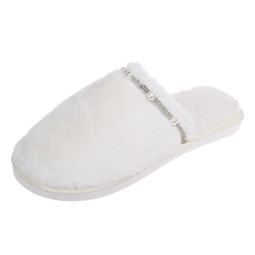 Damen Scuff Hausschuhe Gemütlich Weiches Flauschiges Kunstalpaka Memoryschaum Leichte Rutschfeste Pantoffeln Slipper drinnen und draußen Weicher Plüsch Retro Trendiger Hausschuhe von MODSGUE