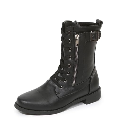 Damen Stiefeletten Elegante Ankle Boots Schnürstiefel Seite Zipper Schuhe Basic Freizeit Mode Frauen Stiefel Einfarbig Bequem Winterstiefel mit Blockabsatz von MODSGUE