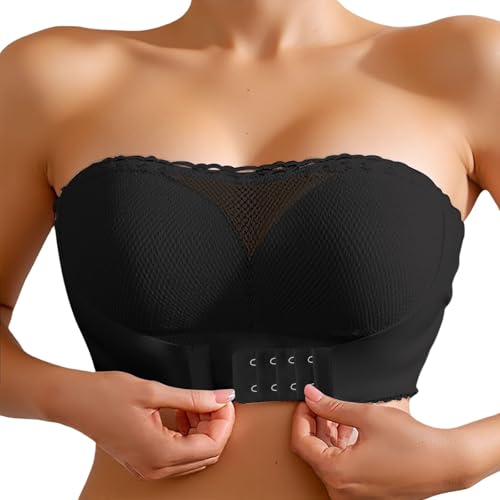 Damen Trägerloser BH Push Up Ohne Bügel Bandeau Top Basic Komfort Tube Top Bralette mit Rutschfestem Frontverschluss Silikon Transparente Träger Nahtloser BH von MODSGUE