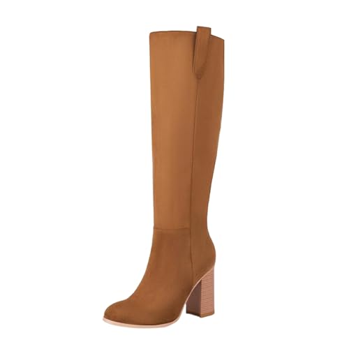 Damen Winterstiefel Overknees Stiefel Blockabsatz Stiefeletten Langschaft Kniestiefel Mode Wildleder Schuhe Retro Hoher Absatz Einfarbig Basic Seitenreißverschluss Boots von MODSGUE