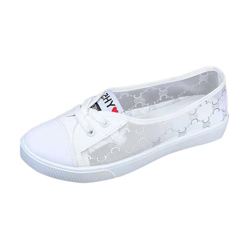 Freizeitschuhe Damen Bestickte Sneaker Spitze Atmungsaktive Walkingschuhe Basic Laufschuhe Leicht Sportlich Flache Schuhe Stoffschuhe Elegante Frauen Schnürhalbschuhe von MODSGUE
