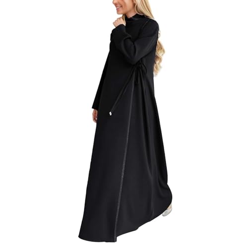 Gebetskleidung Für Frauen Blumenmotiv Muslim-Kleider One-Piece Abaya Mit Reißverschluss Islamischen Kleid Ramadan Traditionelle Kostüm Robe Anzug (UE1-Black, M) von MODSGUE