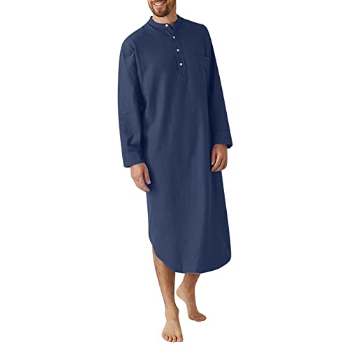 Gebetskleidung Für Männer Naher Osten Robe Anzug Muslime Gewand Loose Maxikleid Vintage Nachthemd Islamic Islamische Lang Nachtwäsche (UA1-Navy, XXXL) von MODSGUE