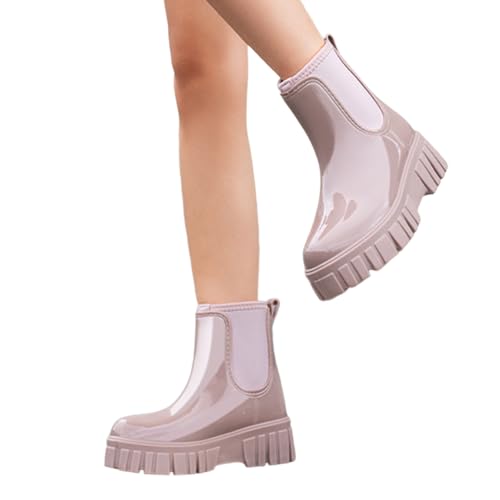 Gummistiefel Damen Regenschuhe Wasserdicht Halbhoch Segelstiefel rutschfest Regenstiefel Bequem Chelsea Boots Mode Winter Gartenschuhe mit Bequemen Einlegesohlen von MODSGUE