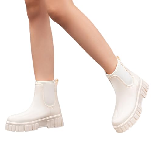 Gummistiefel Damen Regenschuhe Wasserdicht Halbhoch Segelstiefel rutschfest Regenstiefel Bequem Chelsea Boots Mode Winter Gartenschuhe mit Bequemen Einlegesohlen von MODSGUE