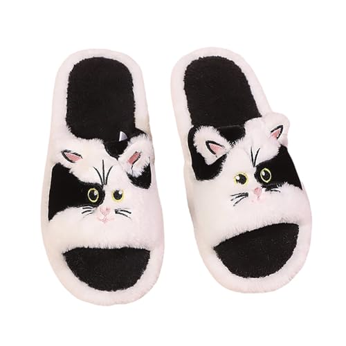 Hausschuhe Damen Plüsch Flache Schuhe mit Perle Pelzige Pantoffeln Winter Warme Einfarbig Slippers Indoor Rutschfest Mode Bequem Baumwollpantoffeln von MODSGUE