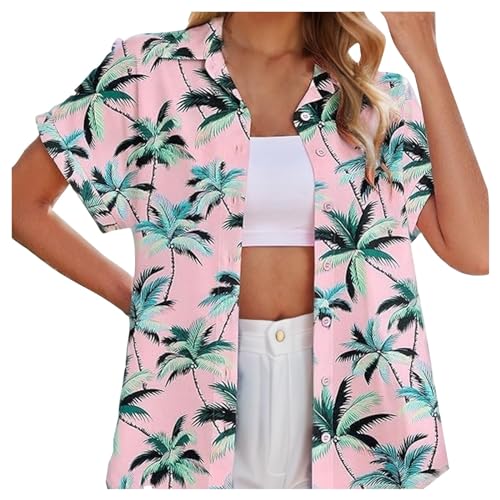 Hawaii Hemd Damen Kurzarm Hawaiihemd Sommer Hawaii Oberteile Elegante Strand Funky Hawaiibluse Fronttasche Party Hawaii Hemden Frauen Hawaii Outfit Damen Casual Sommershirt Shirt Tops von MODSGUE