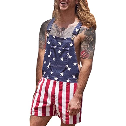 Herren Shorts Latzhose und Hosenträger Overalls USA Flag Printed Playsuit Paare Tragen Slim Fit Bequem Festival-Strampler Jumpsuit Damen-Schneemantel von MODSGUE