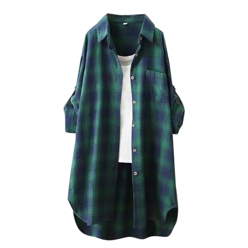 Karohemd Damen Bluse Kurzarm Longbluse Leicht Karierte Bluse Elegant Lang Luftig Damen Hemd Karo Tunika Casual Oberteile Damen Hemdjacke Teenager Mädchen T-Shirt Atmungsaktive in trendigem von MODSGUE
