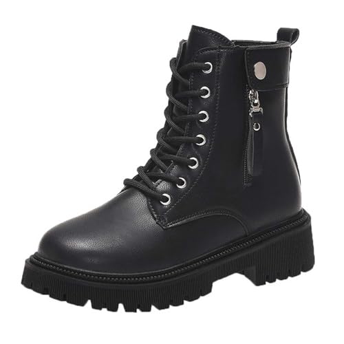 MODSGUE Ankle Boots Damen Stiefel PU Stiefeletten Für Herbsteschuhe Stiefelette Leder Schwarz Winterschuhe Winter Winterstiefel Flach Bequem Westernschuhe Kunstleder von MODSGUE