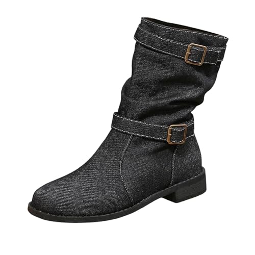 MODSGUE Ankle Boots Damen Stiefel Stiefeletten Für Herbsteschuhe Stiefelette Leder Schwarz Winter Winterstiefel Flach Bequem Basic Westernschuhe Kunstleder Winterschuhe von MODSGUE