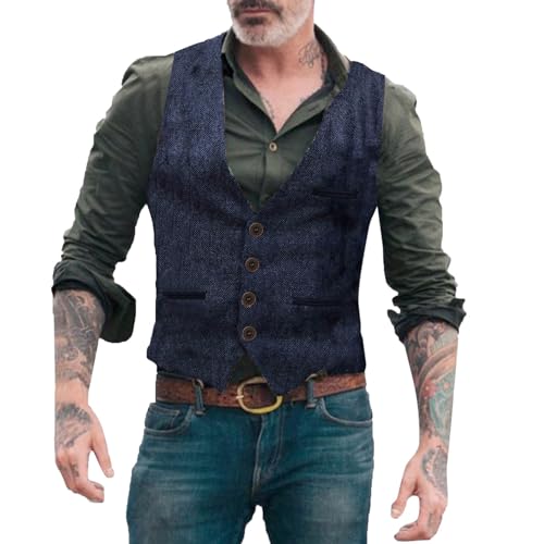 MODSGUE Anzug Weste Herren Formale Tweed Nadelstreifen Weste V-Ausschnitt Ärmellose Anzugweste Herren Business Bequem Clubweste Motorradweste Weste von MODSGUE