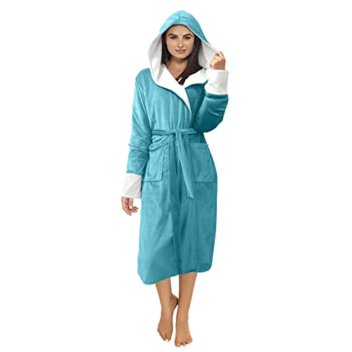 MODSGUE Bademantel Baumwolle Damen Blickdicht Bathrobe Mit Krawatte Morgenmantel Beiläufig Kleidung Mode Nachtshirt Thermo Hausmantel Teenager Warm Nachtwäsche von MODSGUE