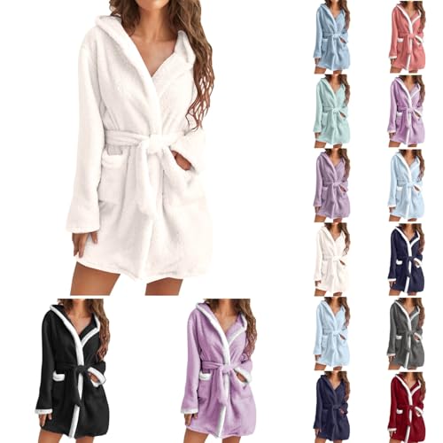MODSGUE Bademantel Damen mit Kapuze Oversized Morgenmantel Leicht Frottee Saunamantel Flauschig Loungewear Fleece Hausmantel Kimono Bathrobe Winter Frottier-Bademantel Baumwolle Mode Frotteekleid von MODSGUE