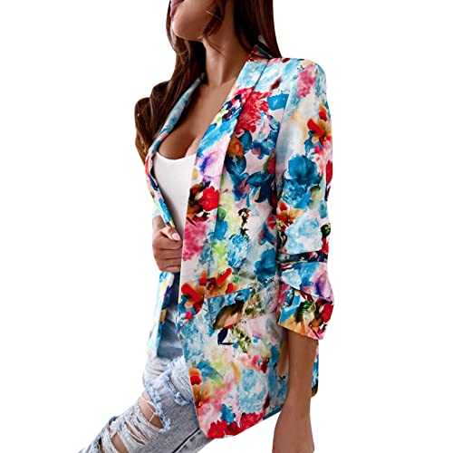 MODSGUE Blazer Damen Bunt Blumen Muster Graphics Langarm Blazer Slim Fit Geschäft Büro Jacke Mantel Casual Anzüge Sakko Bequem Damenjacke für Arbeit Büro von MODSGUE