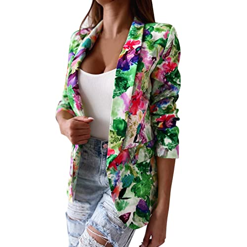 MODSGUE Blazer Damen Bunt Blumen Muster Graphics Langarm Blazer Slim Fit Geschäft Büro Jacke Mantel Casual Anzüge Sakko Bequem Damenjacke für Arbeit Büro von MODSGUE
